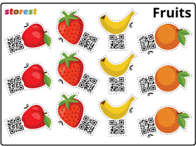 Codes QR et aliments à imprimer pour l'application Storest