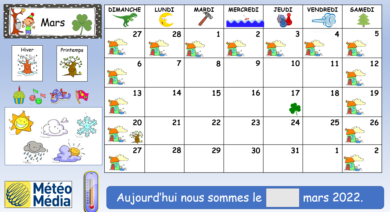 Calendrier PowerPoint mars
